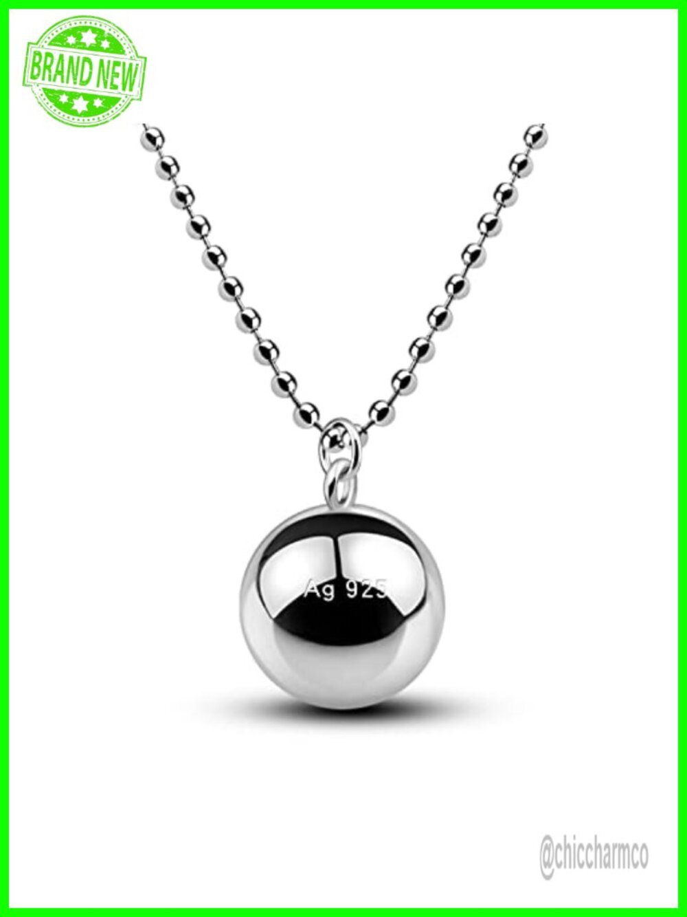 925 Sterling Silver Harmony Ball Chime Necklace 20MM Pendant Choker 34 Inch